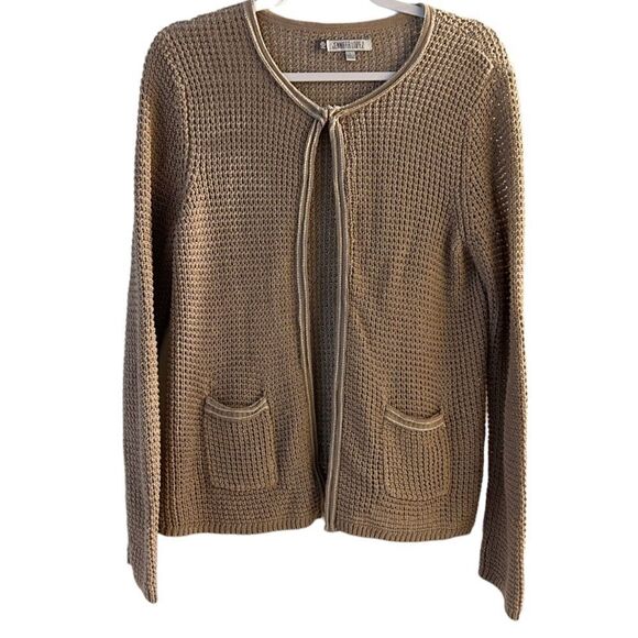 Jennifer Lopez Tan Metallic Shimmer Cardigan Sweater Size Large - Picture 1 of 8